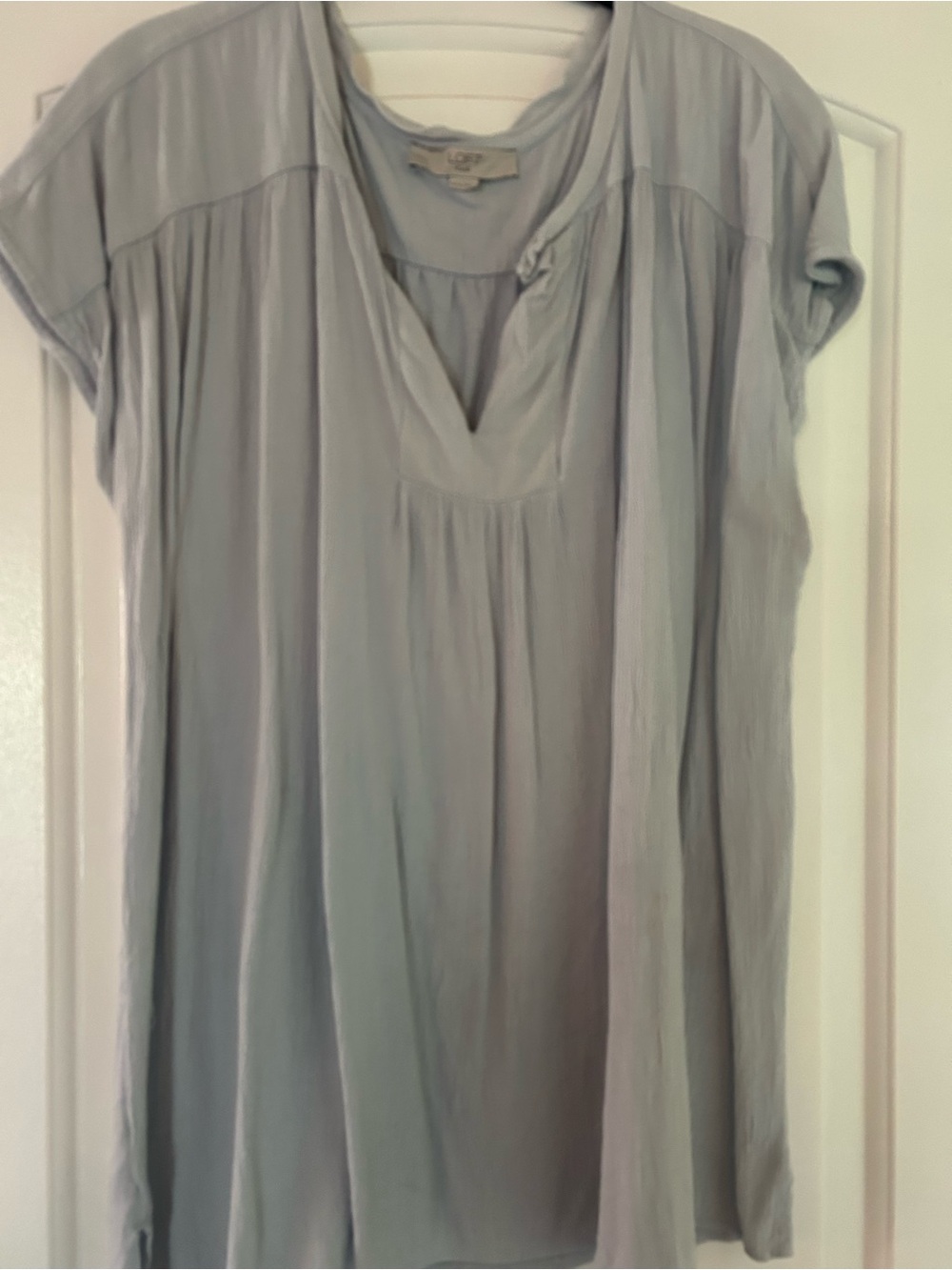 LOFT Light Blue Cap-Sleeve Pleated Blouse